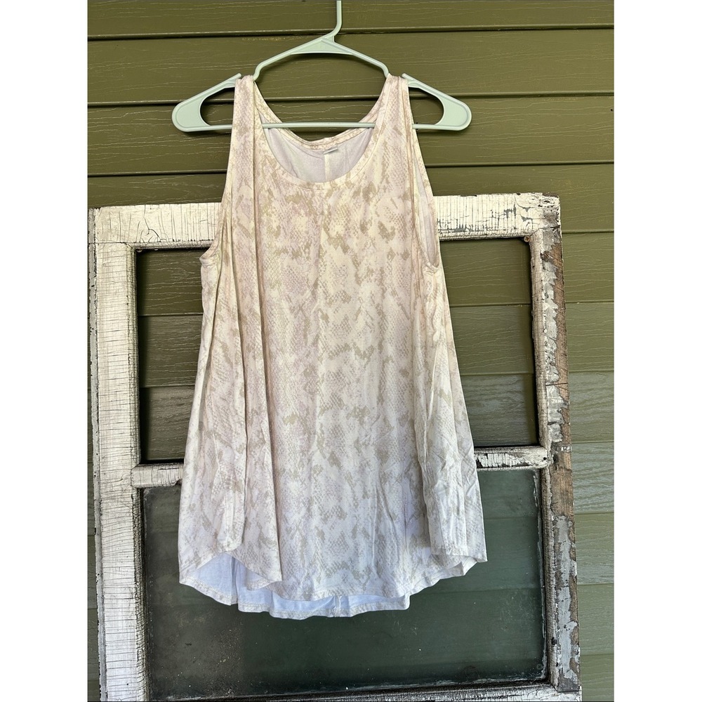 Old Navy Luxe Tank Top Womens L Cream Tan Snakeskin Print Sleeveless Scoop Neck